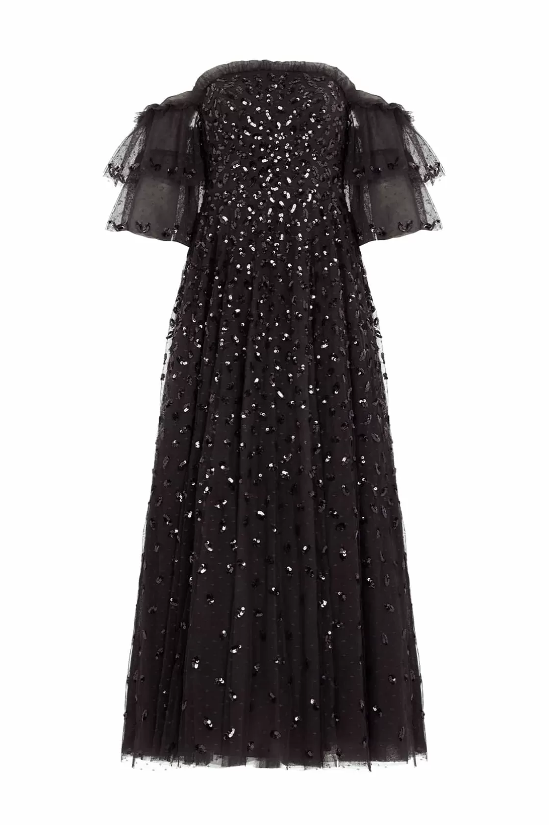 Needle & Thread Suknie Wieczorowe | Ozdobne Sukienki-Autumn Leaves Off-Shoulder Ankle Gown Black