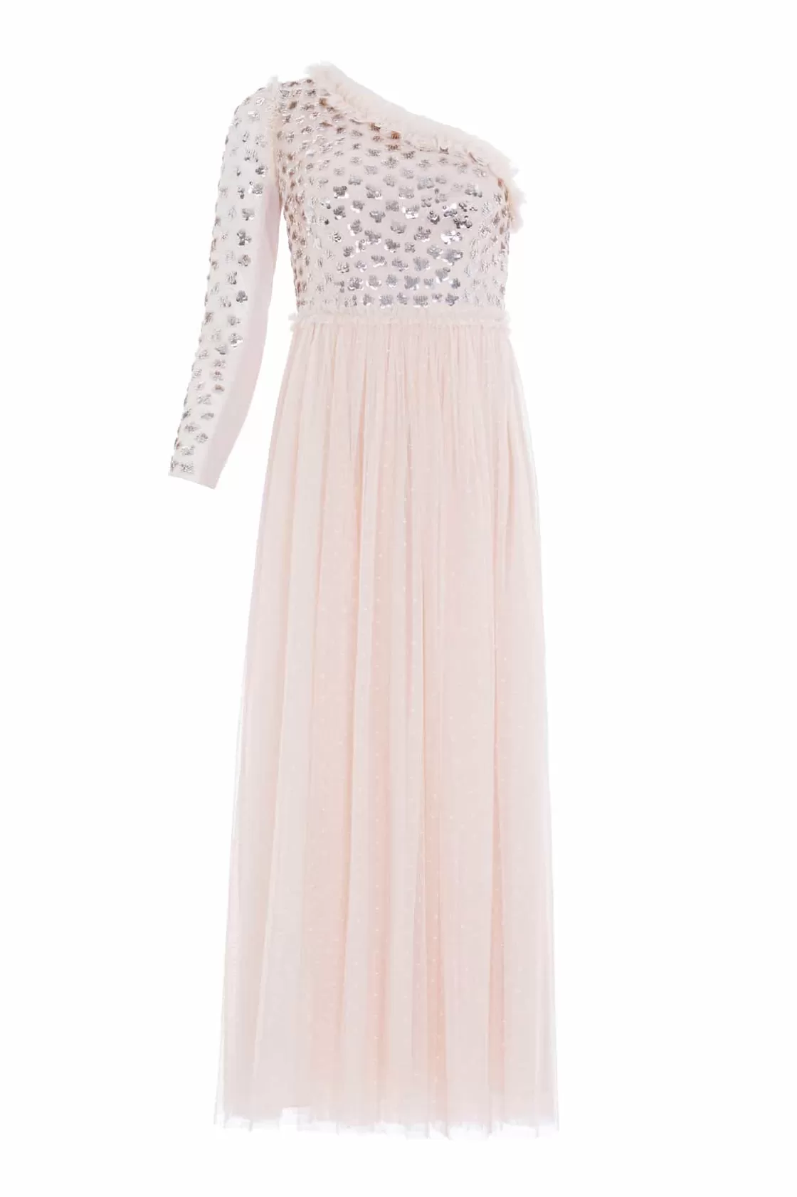 Needle & Thread Bridesmaid | Plus Size-Glisten Bodice One-Shoulder Ankle Gown Beige