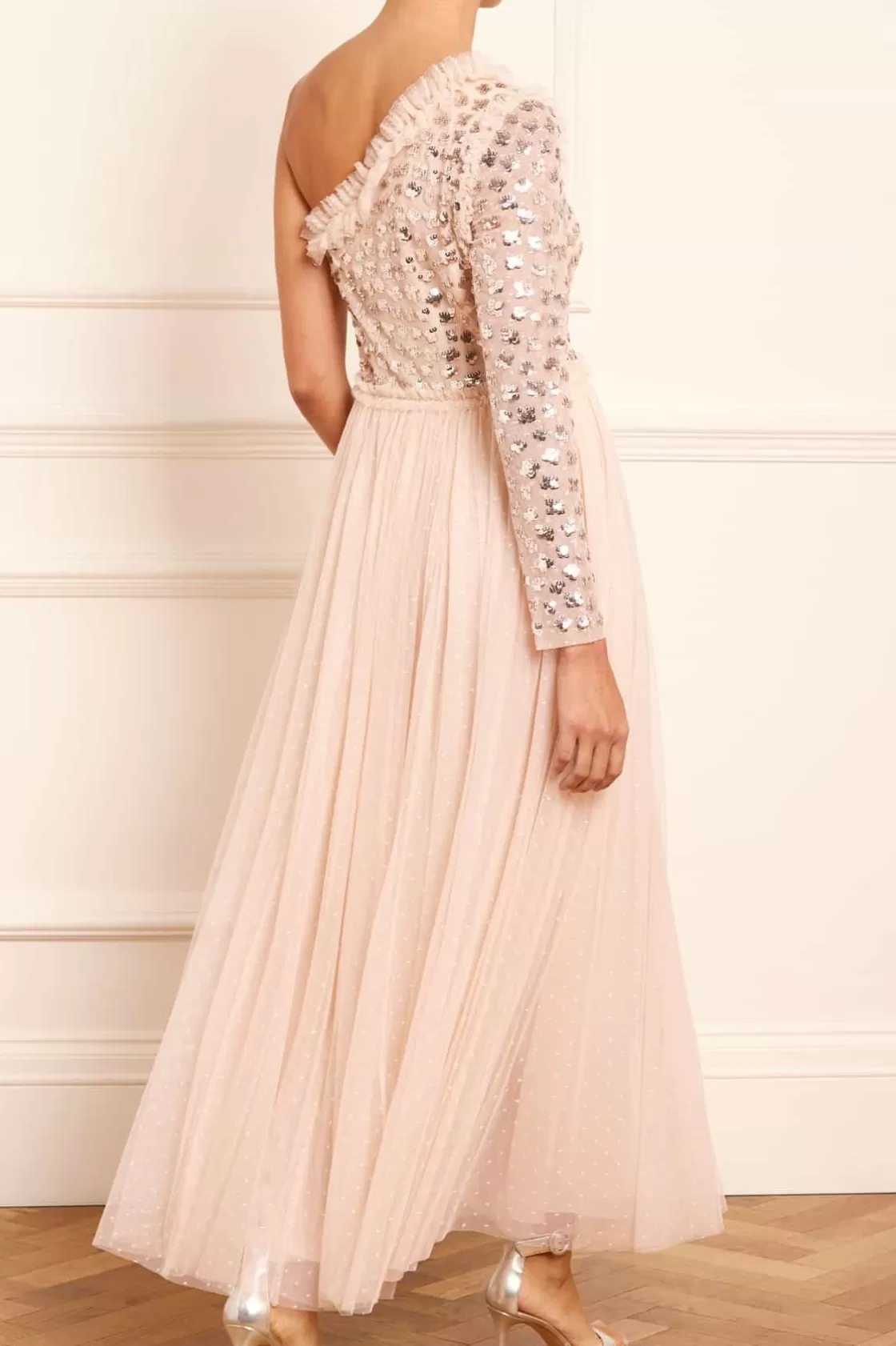 Needle & Thread Bridesmaid | Plus Size-Glisten Bodice One-Shoulder Ankle Gown Beige