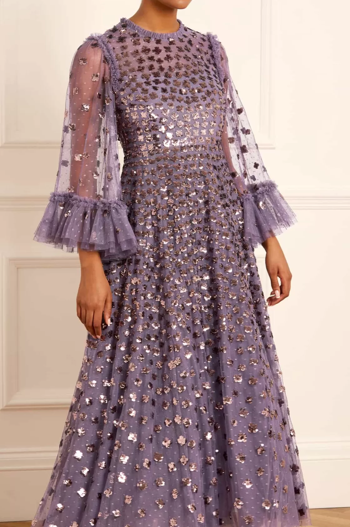 Needle & Thread Mamusia I Ja | Plus Size-Glisten Long Sleeve Ankle Gown Purple
