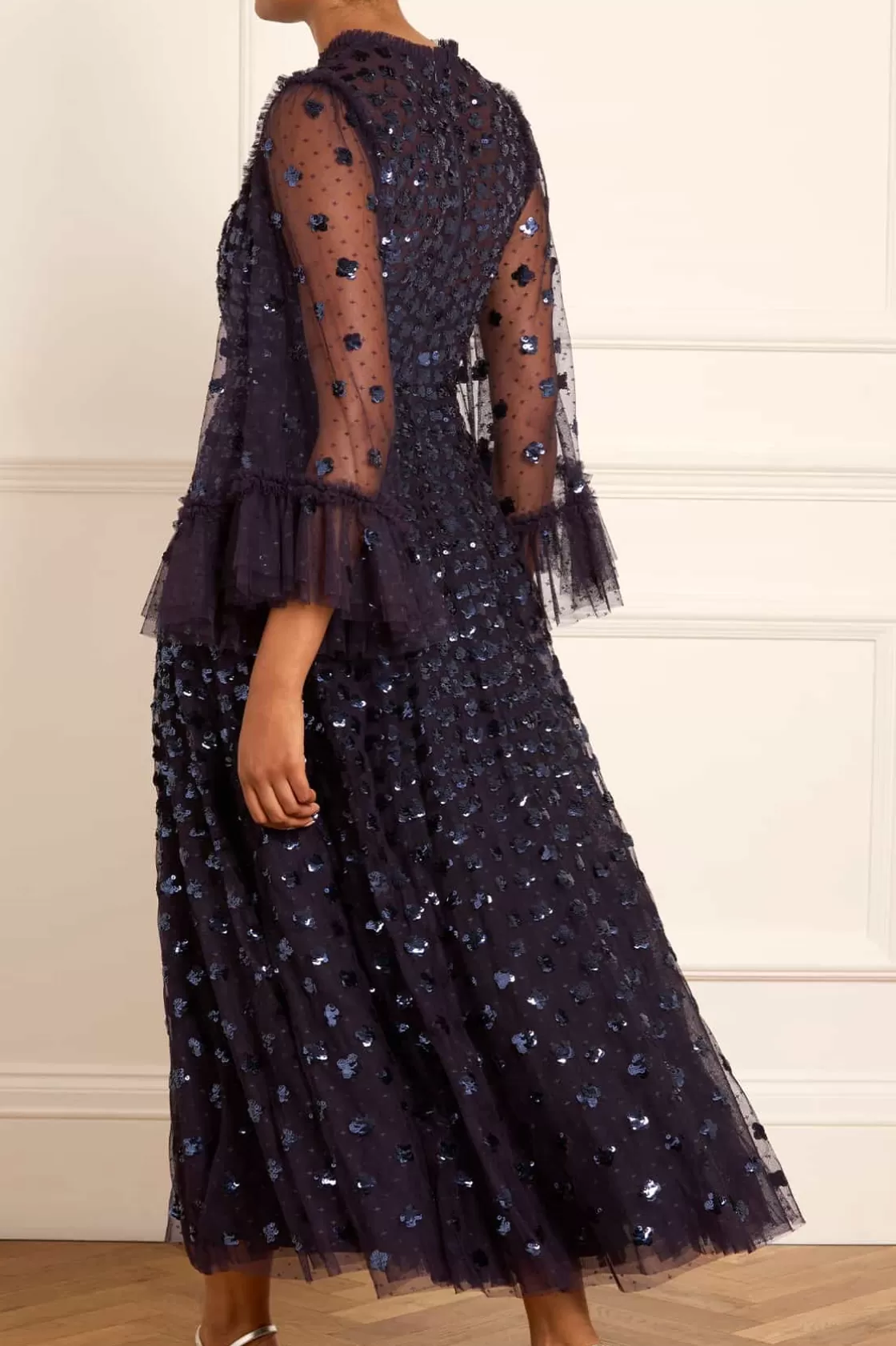 Needle & Thread Plus Size | Suknie Wieczorowe-Glisten Long Sleeve Ankle Gown Blue