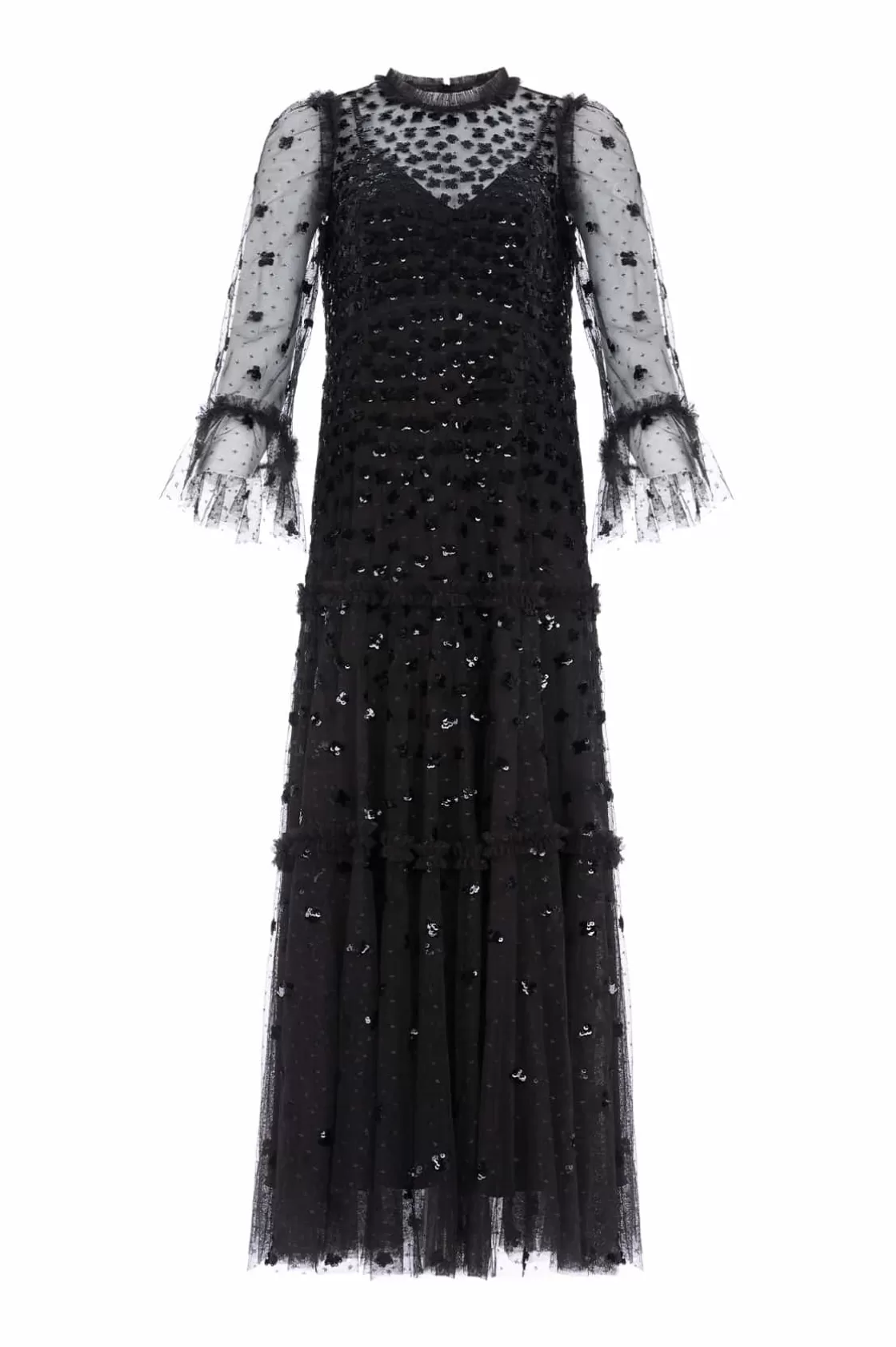 Needle & Thread Plus Size | Suknie Wieczorowe-Glisten Tiered Ankle Gown Black