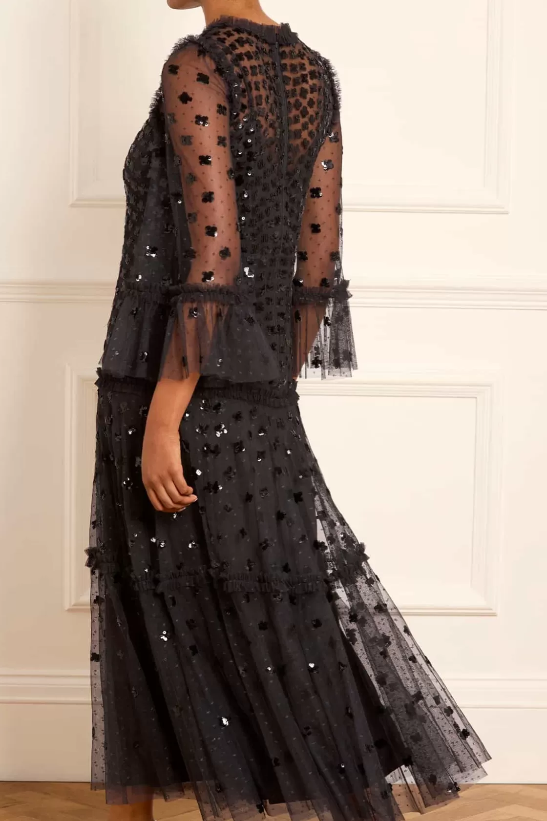 Needle & Thread Plus Size | Suknie Wieczorowe-Glisten Tiered Ankle Gown Black