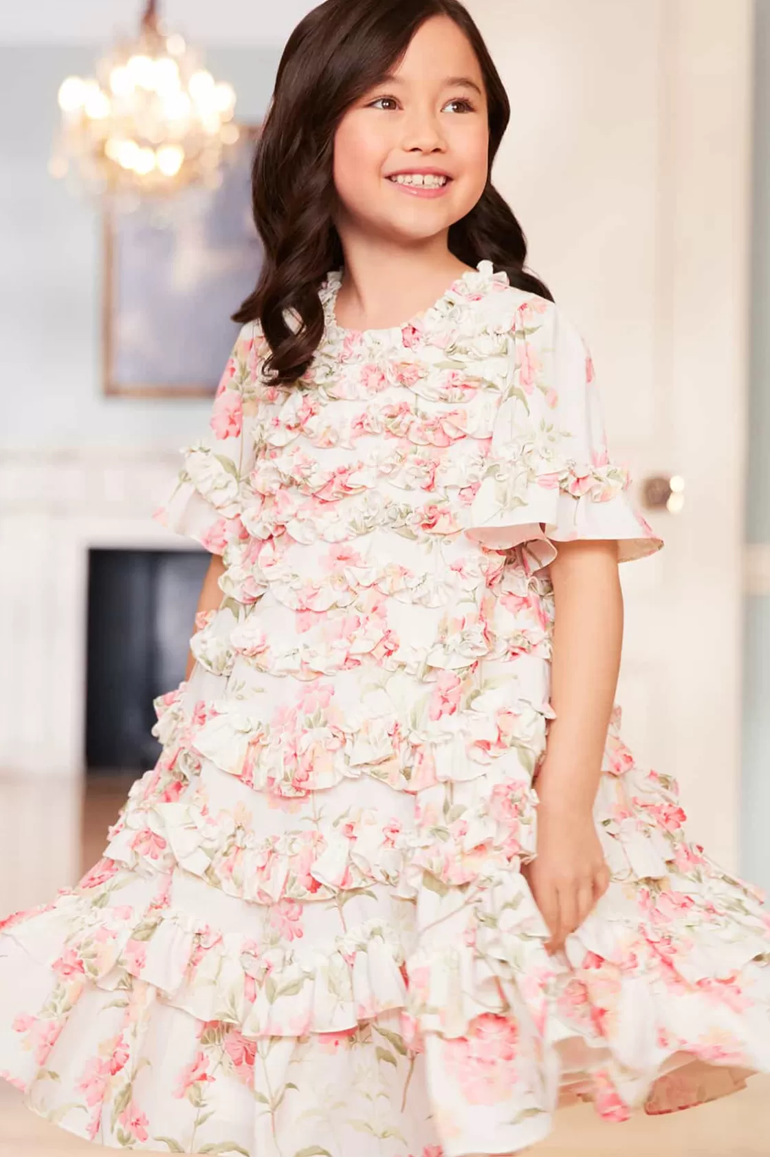 Needle & Thread Mamusia I Ja | Kids Printed Dresses-Summer Posy Crepe Short Sleeve Kids Dress Multi