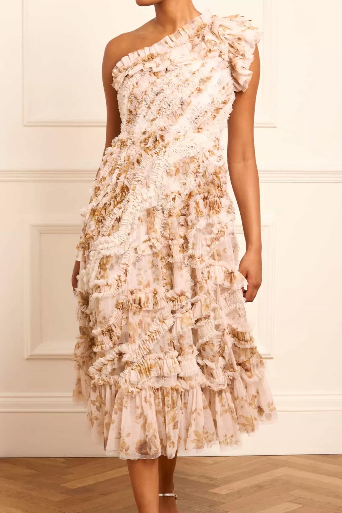 Needle & Thread Suknie Wieczorowe | Sukienki Drukowane-Vintage Rose Aaliyah One-Shoulder Ballerina Dress Multi