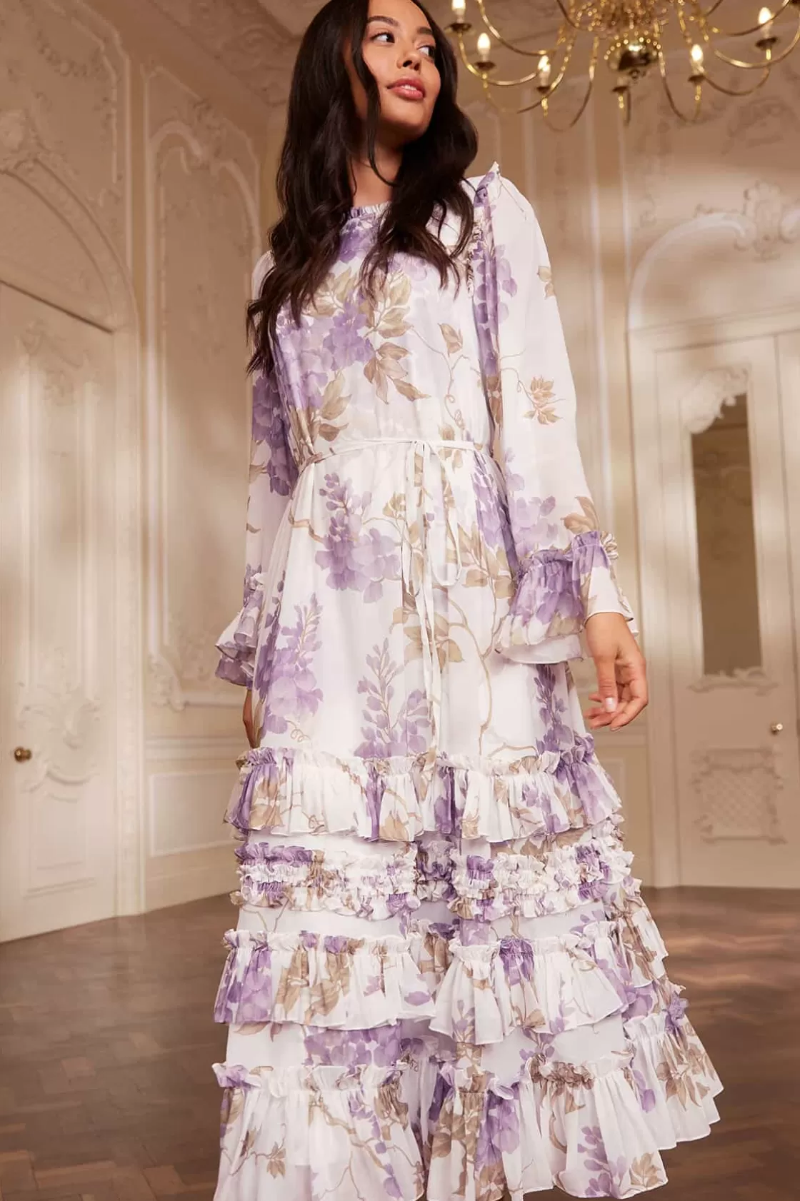 Needle & Thread Gość Weselny | Plus Size-Wisteria Chiffon Round Neck Ankle Gown Multi